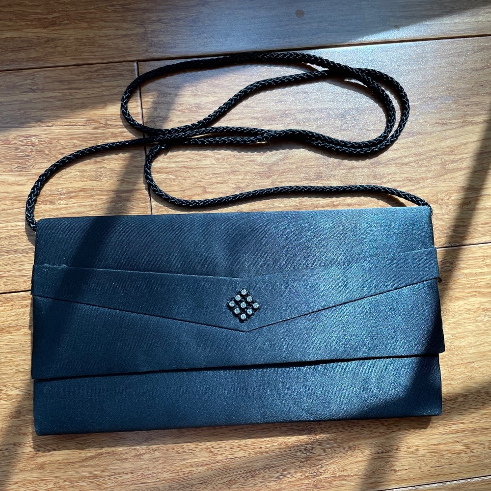 Vintage Magid Evening Bag w/ Mirror inside, Rhinestone details- crossbody strap